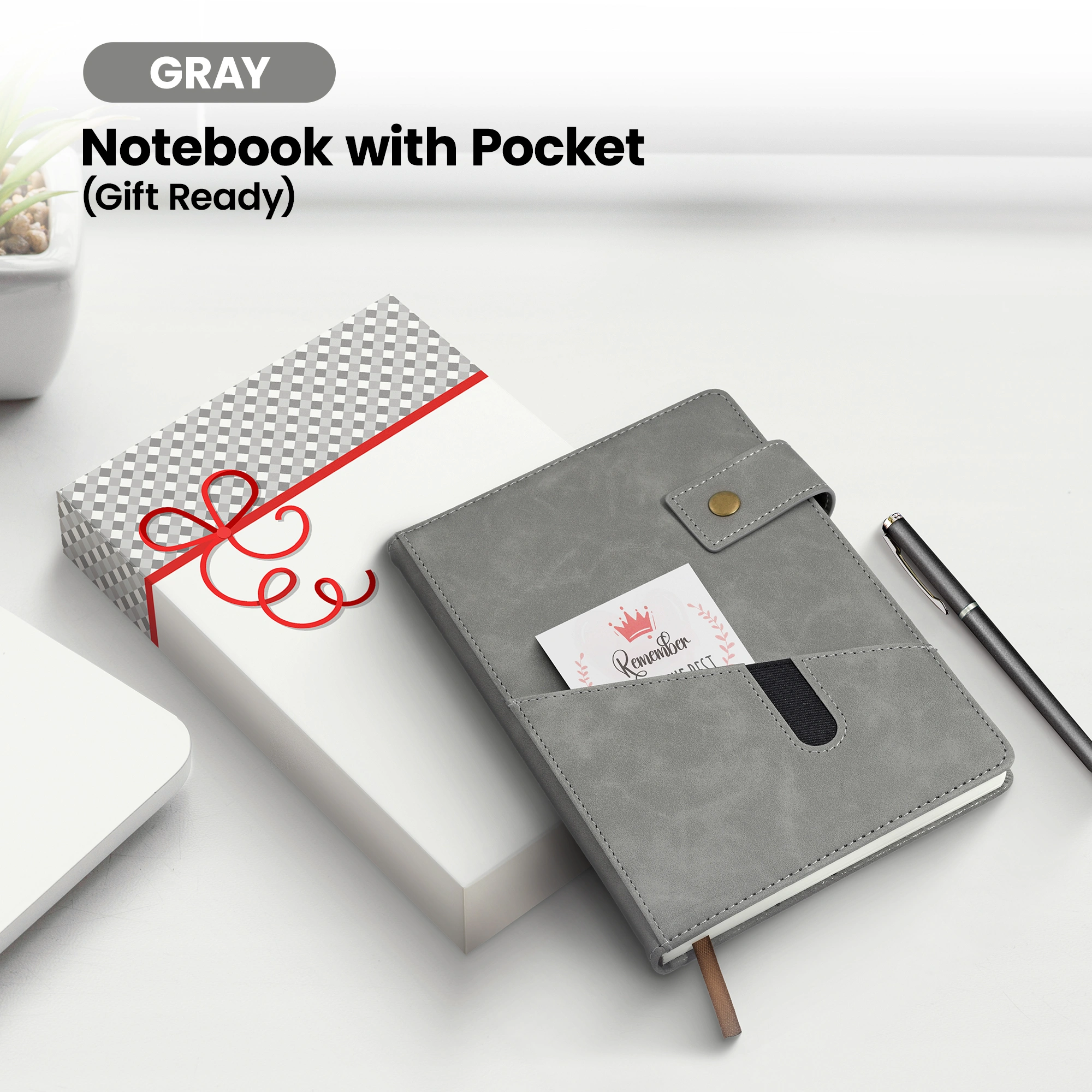 Notebook with Pocket and Pen - Grey
